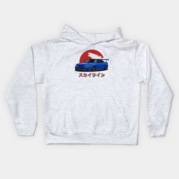 Skyline GTR R-34 (Blue) Kids Hoodie by Jiooji Project